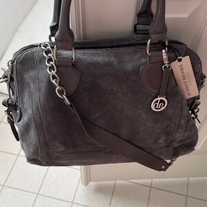 NWT Audrey Brooke Large Gray suede and leather bag